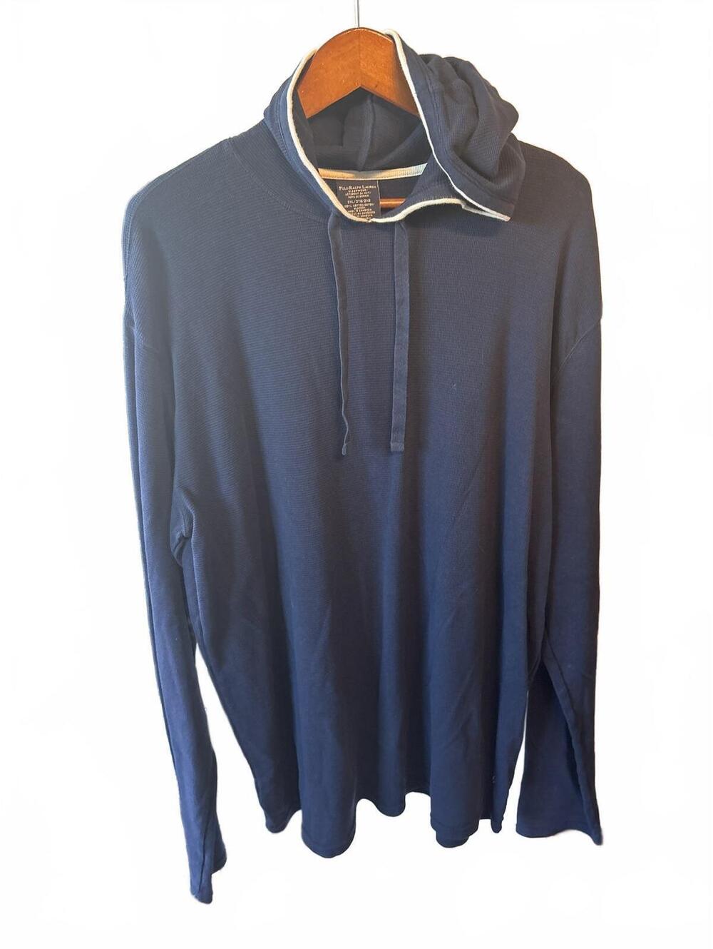 New Polo Ralph Lauren 2XL Navy Blue Hooded knit Shirt Sleepwear Top XXL Mens